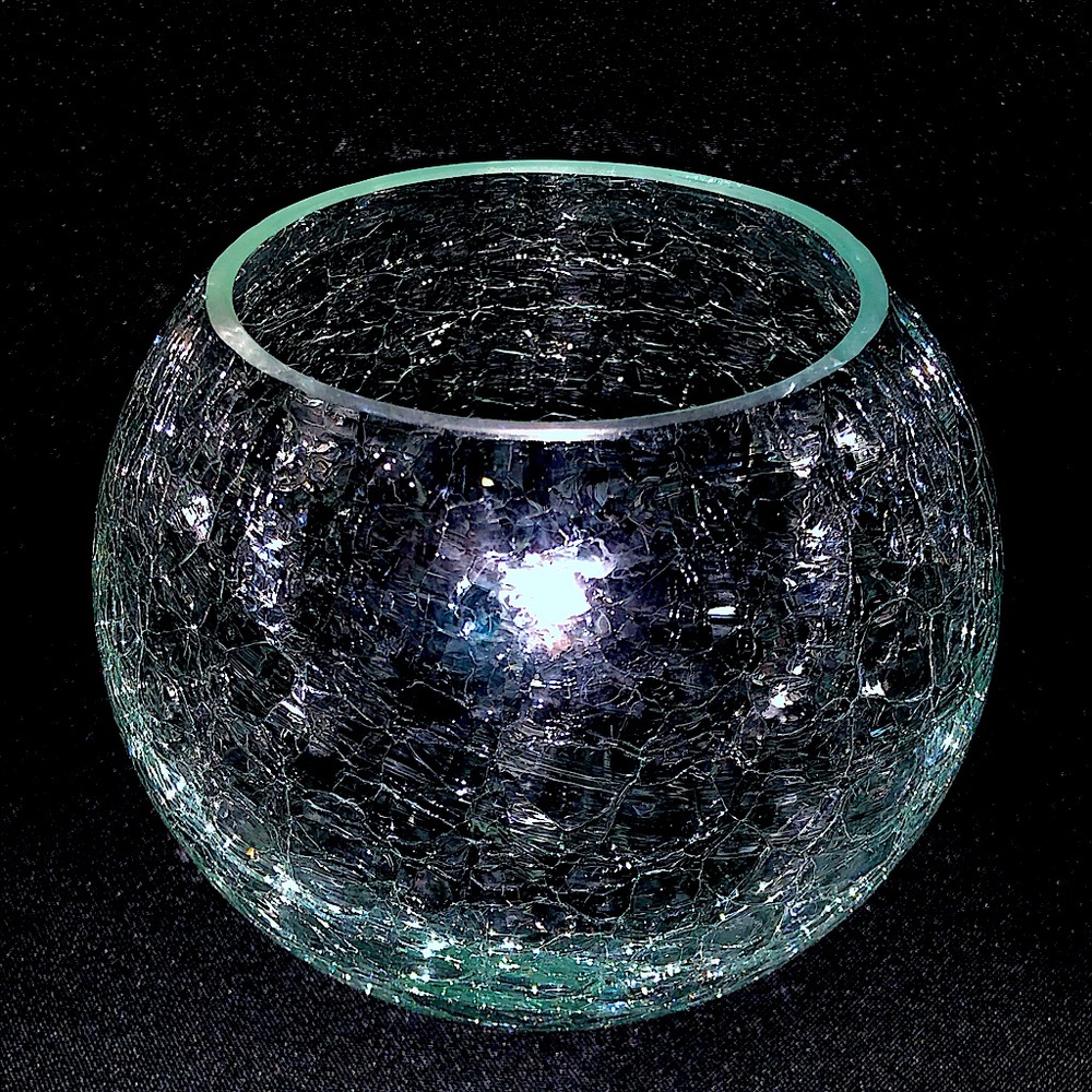Vintage Cracked Crackled Glass Clear Round Sphere Bowl Vase Fishbowl